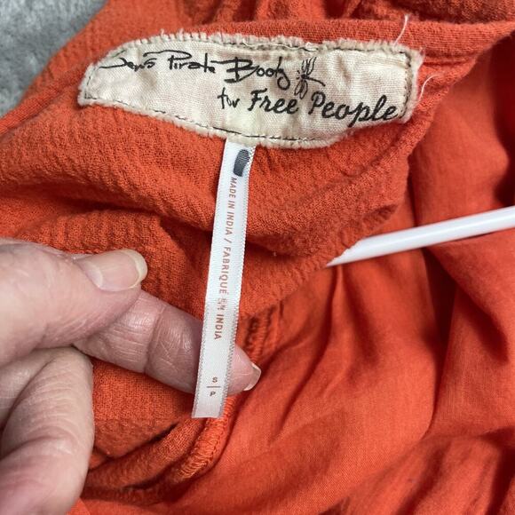 Jens Pirate Booty x Free People Crop Top Womens S Orange Gauzy Keyhole Plunge - Picture 4 of 7